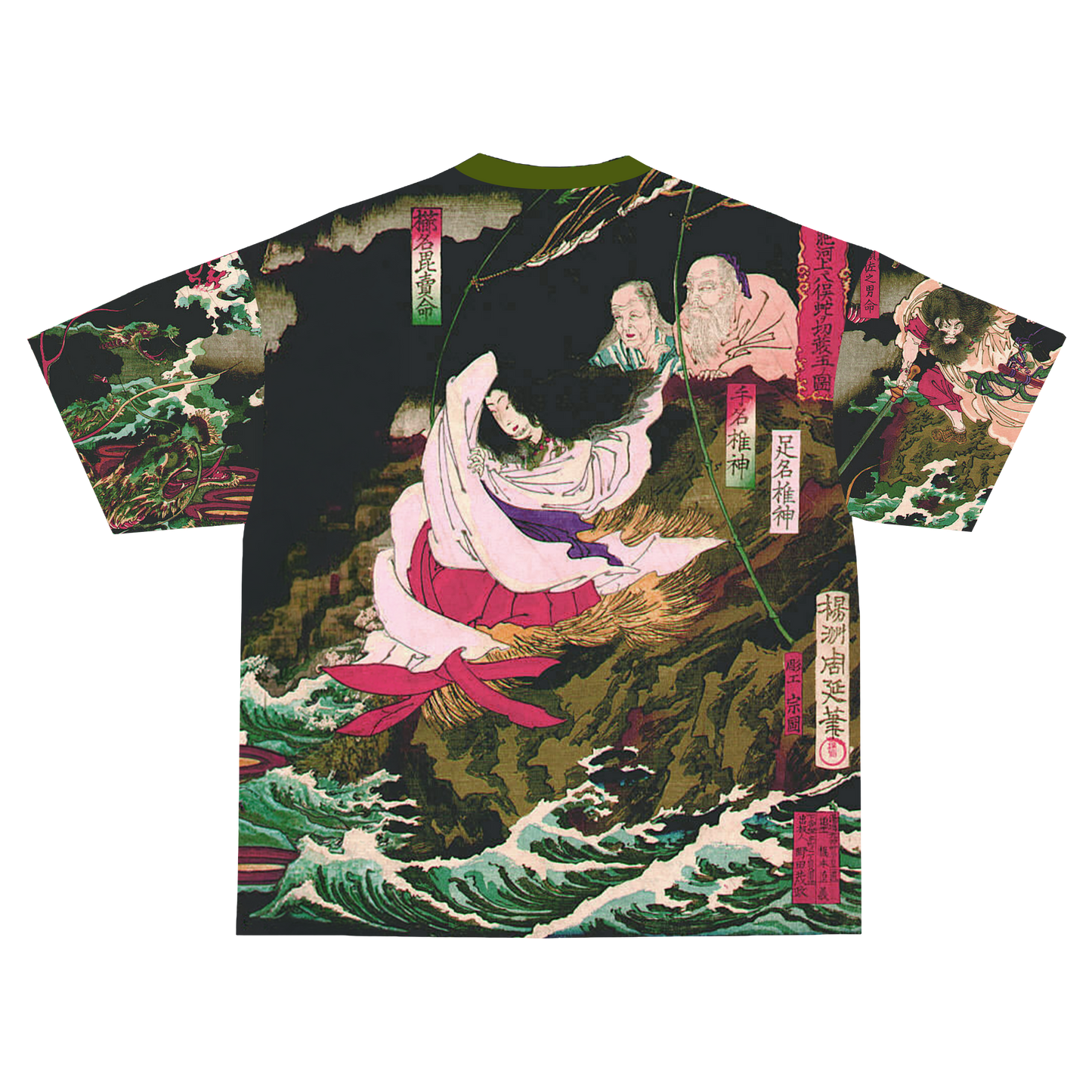 ORTHODOX Susanoo tee, back view — ukiyo-e print